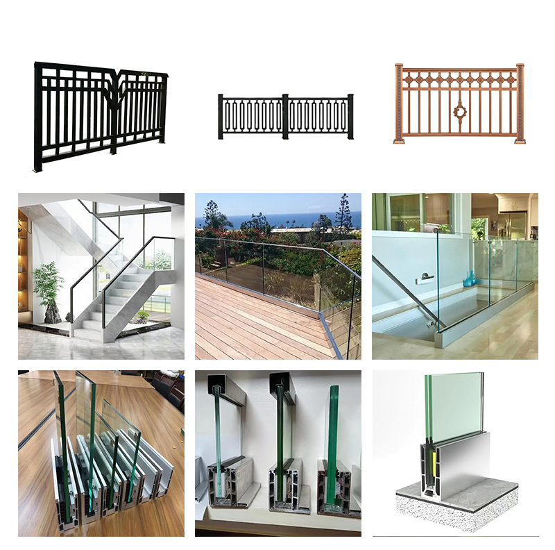 6063 aluminium u channel glass railing for staircase