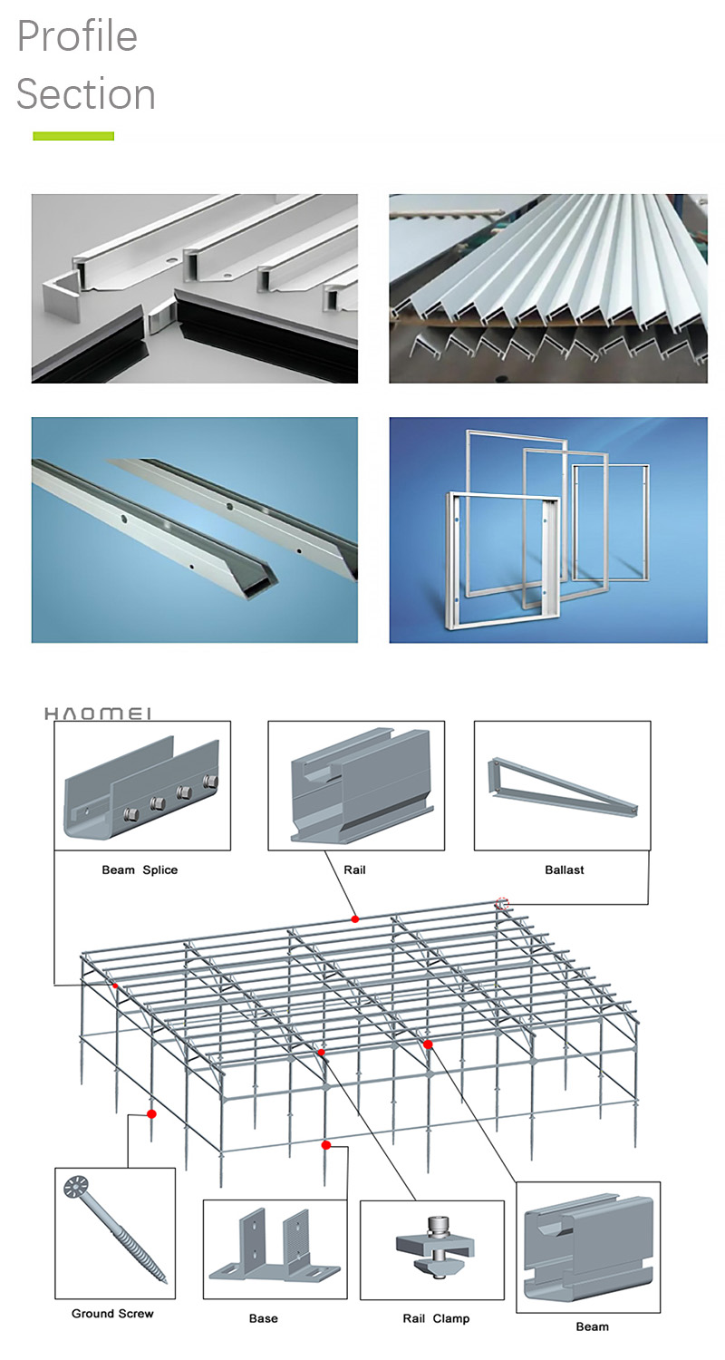 Aluminum Extrusion For Photovoltaic Solar Sheet Mounting Set 